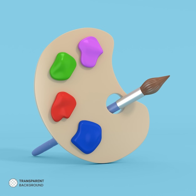 Art paintbrush and pallet icon Isolated 3d render Illustration