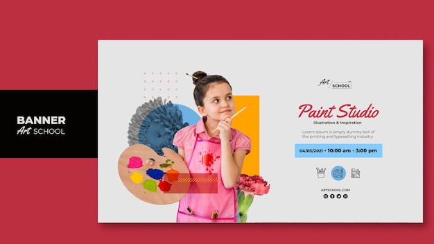 Free PSD art school banner template with photo