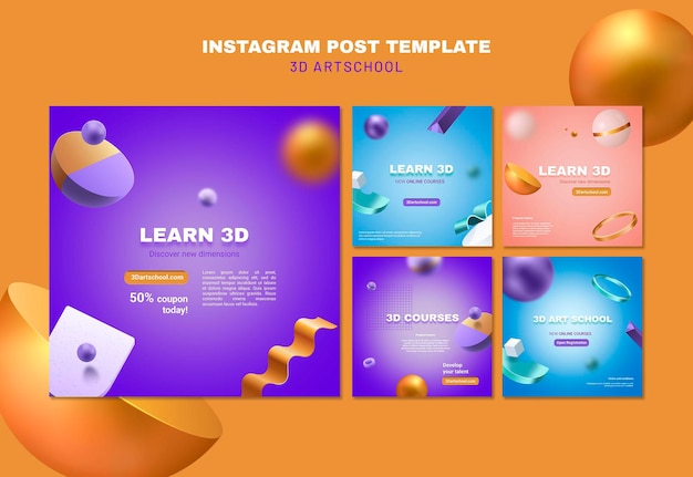 Free PSD art school instagram post template