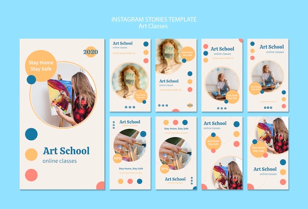 Free PSD art school instagram stories collection