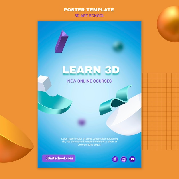 Art school learn 3d poster template