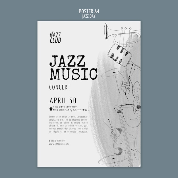 Free PSD artistic jazz day poster template