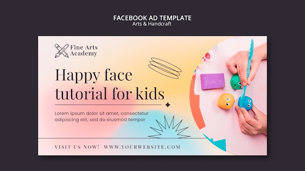 Free PSD arts and crafts social media promo template for kids with gradient colors