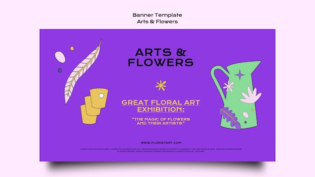 Free PSD arts and flowers horizontal banner template