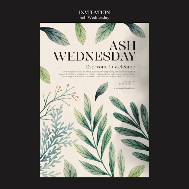 Free PSD ash wednesday celebration invitation template