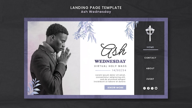 Free PSD ash wednesday celebration landing page template