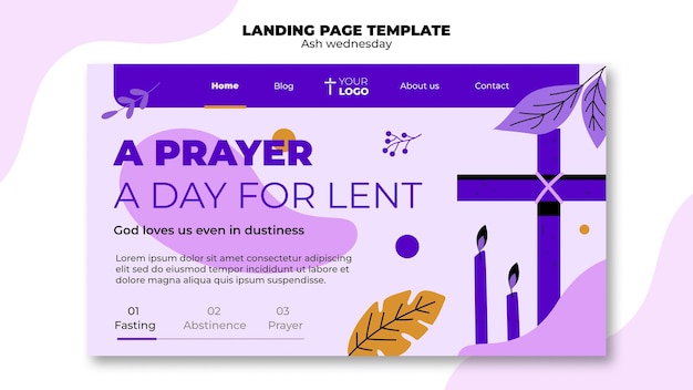 Free PSD ash wednesday celebration landing page template