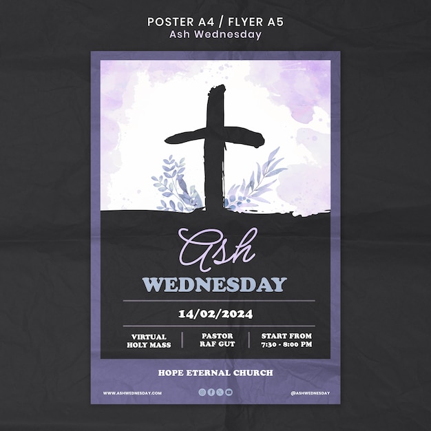 Ash wednesday celebration poster template