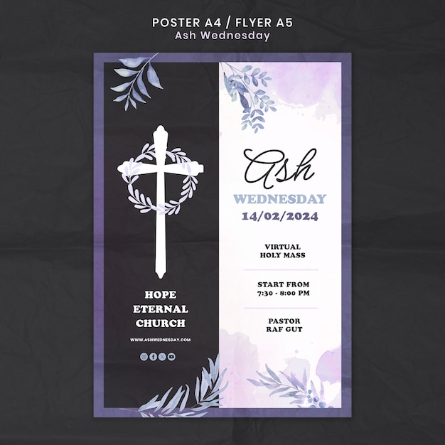 Ash wednesday celebration poster template