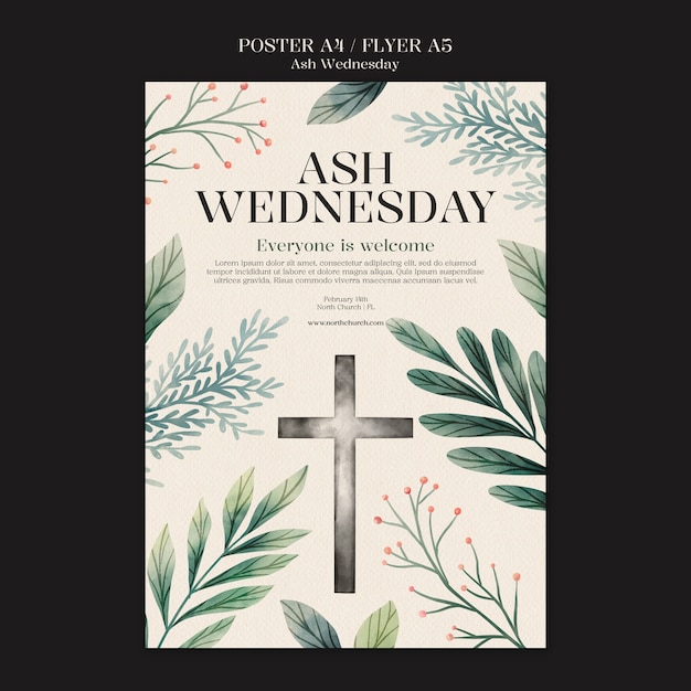 Ash wednesday celebration poster template