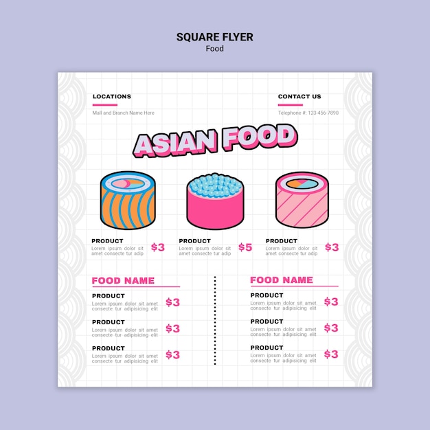 Free PSD asian food square flyer template