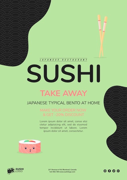 Asian sushi restaurant flyer template