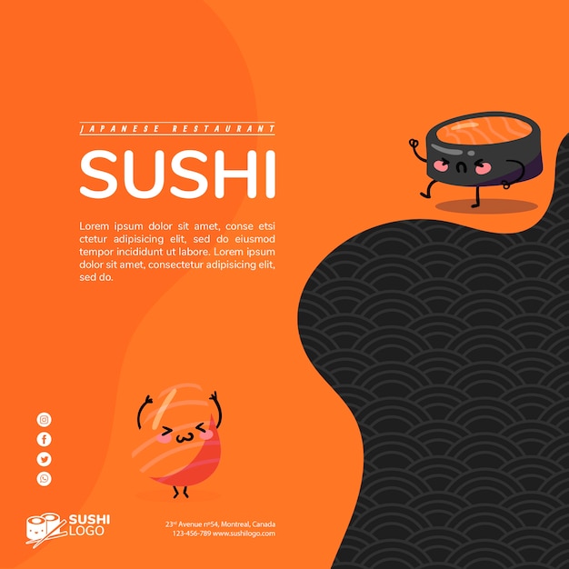 Asian sushi restaurant square banner template