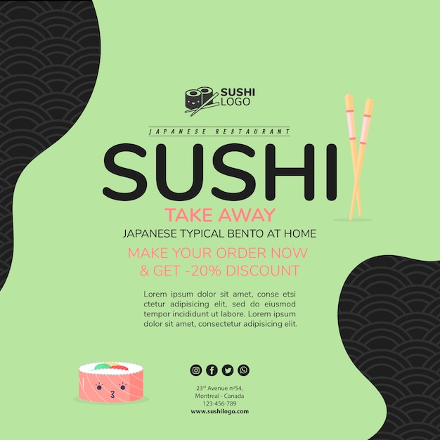 Free PSD asian sushi restaurant square banner template