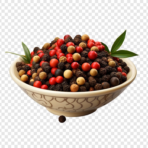 Free PSD assorted peppercorns in a bowl close up isolated on transparent background