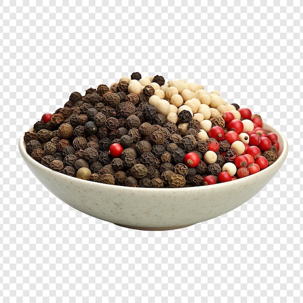 Free PSD assorted peppercorns in a bowl close up isolated on transparent background