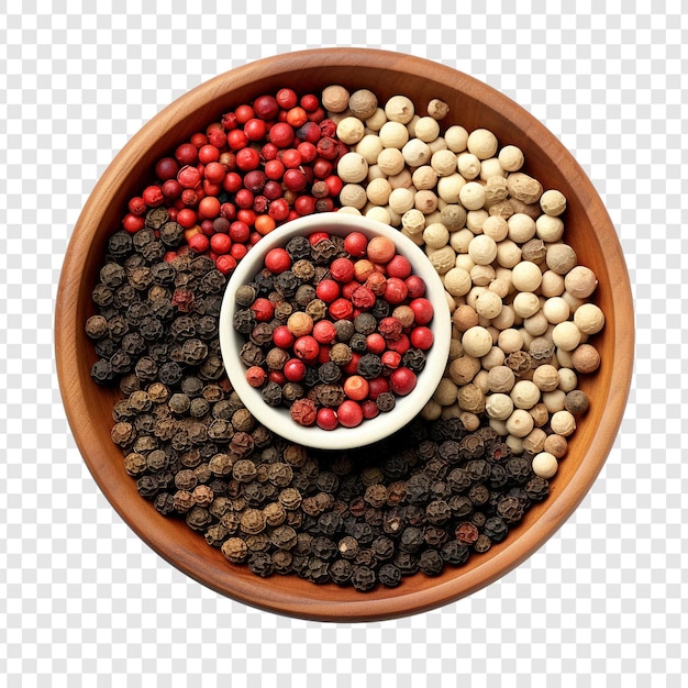 Free PSD assorted peppercorns in a bowl close up isolated on transparent background