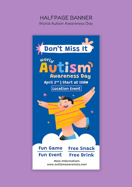 Free PSD autism day celebration  banner template