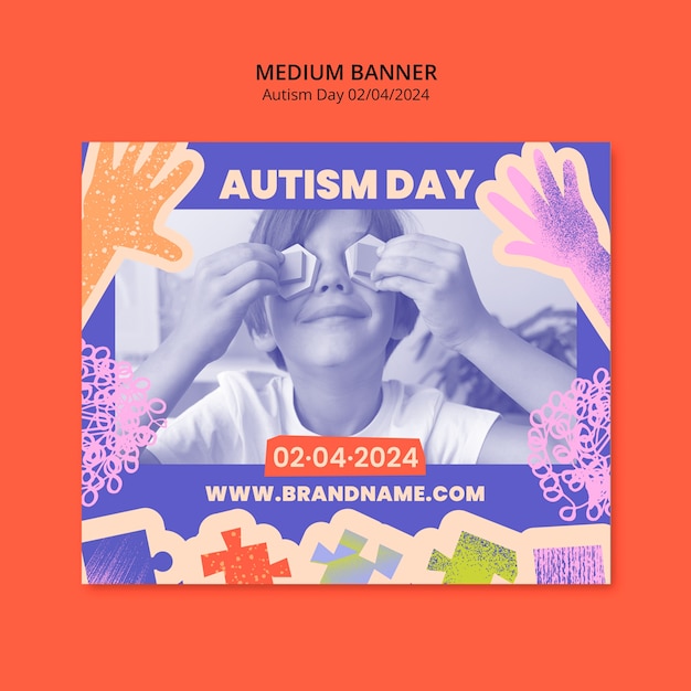 Free PSD autism day celebration  banner template