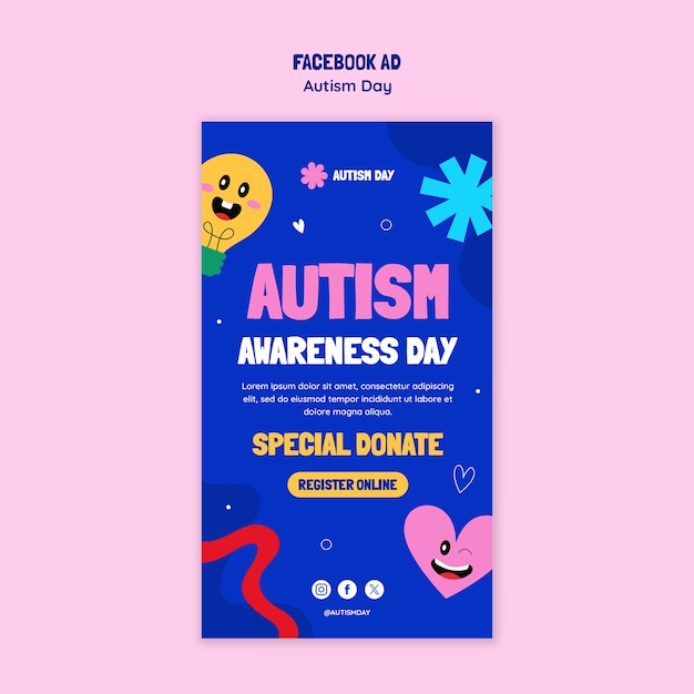 Free PSD autism day celebration  facebook template