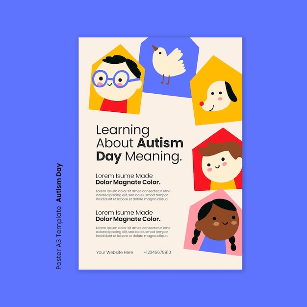 Free PSD autism day celebration  poster template