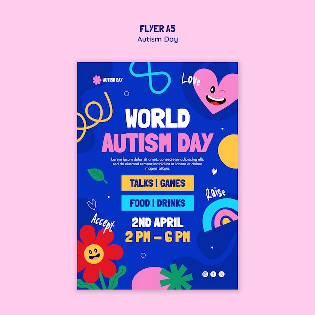 Free PSD autism day celebration  poster template