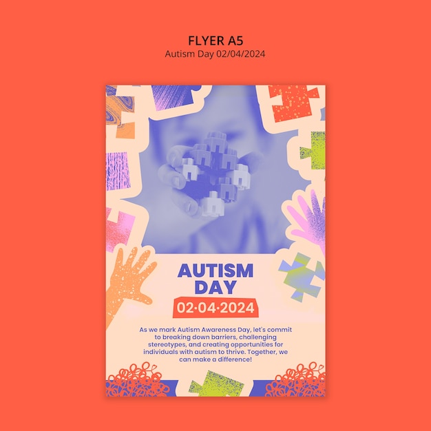 Free PSD autism day celebration  poster template