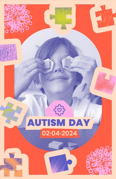 Free PSD autism day celebration  poster template