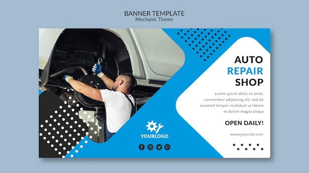 Free PSD auto repair shop and worker banner template