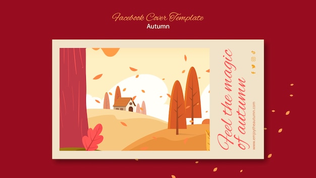 Autumn celebration social media cover template with landcape