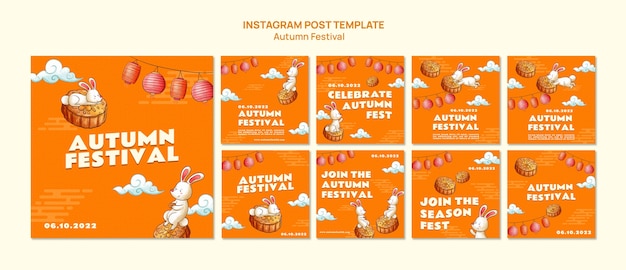 Free PSD autumn festival celebration instagram posts collection