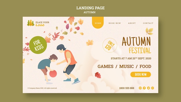 Free PSD autumn festival for kids landing page