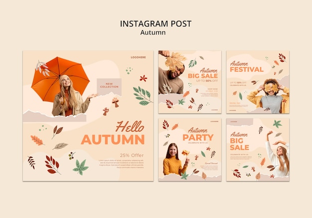 Free PSD autumn season  instagram posts