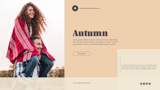 Free PSD autumn web template with cute couple