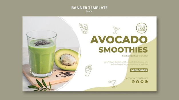 Avocado juice horizontal banner template