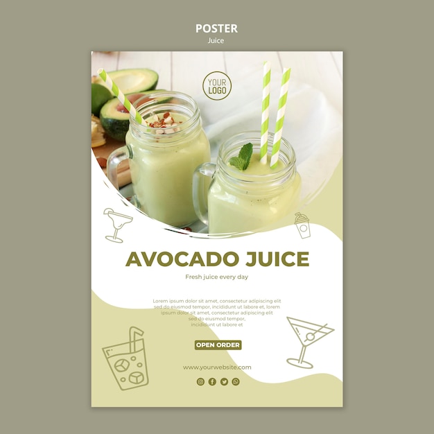 Free PSD avocado juice poster template with picture