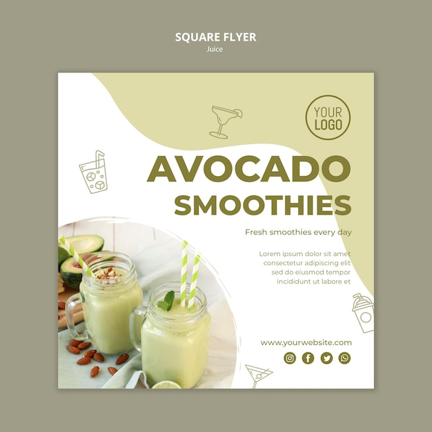 Avocado juice square flyer template