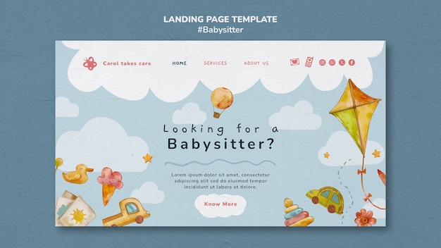 Free PSD babysitter job landing page template