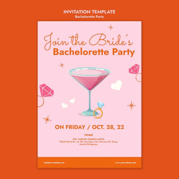 Free PSD bachelorette party invitation template with drinks