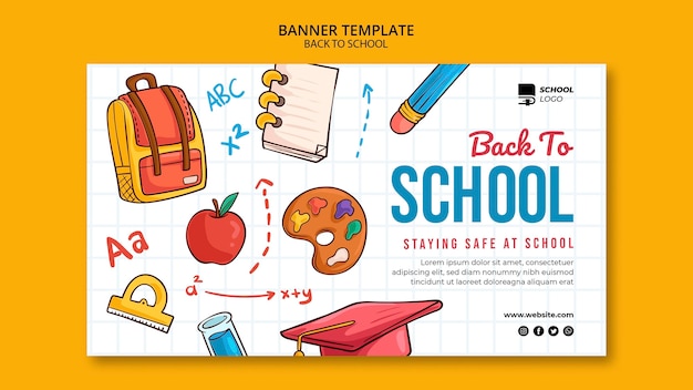 Free PSD back to school horizontal banner template