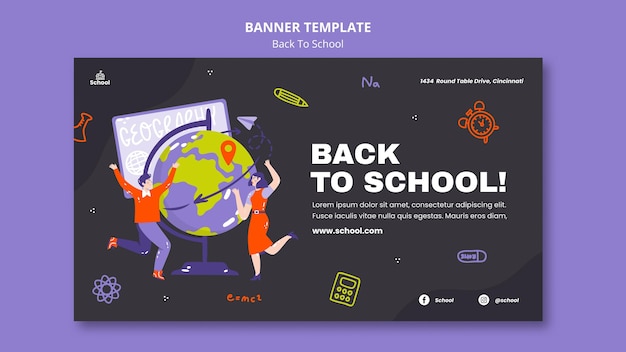 Free PSD back to school horizontal banner template