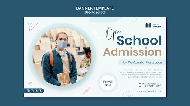 Free PSD back to school horizontal banner with photo