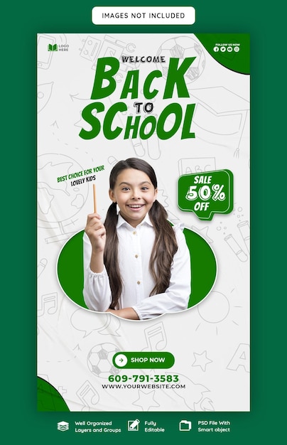 Free PSD back to school instagram and facebook story template