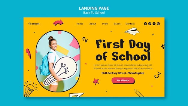 Free PSD back to school landing page template