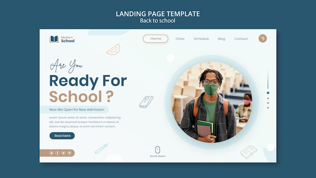 Back to school landing page with photo