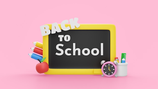 Free PSD back to school mock-up with 3d render school supplies