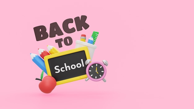 Free PSD back to school mock-up with 3d render school supplies