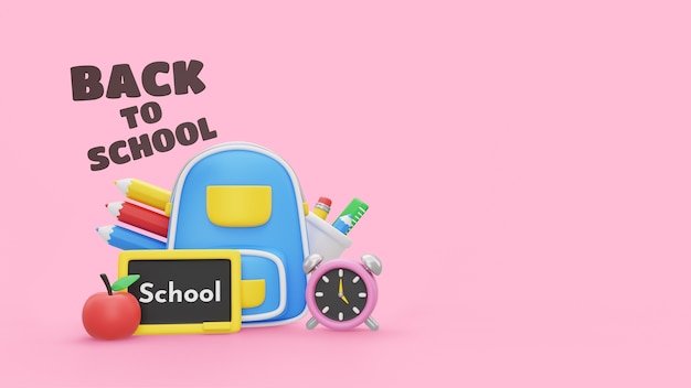 Free PSD back to school mock-up with 3d render school supplies