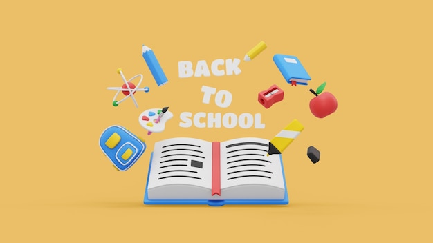 Free PSD back to school mock-up with 3d render school supplies