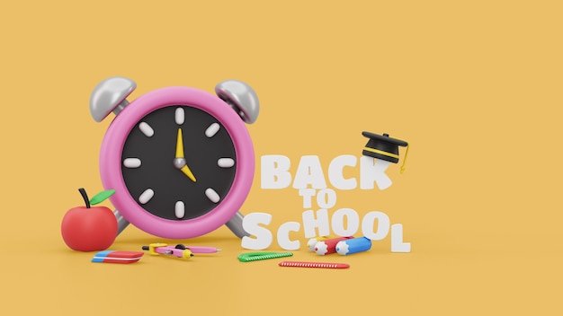 Back to school mock-up with 3d render school supplies